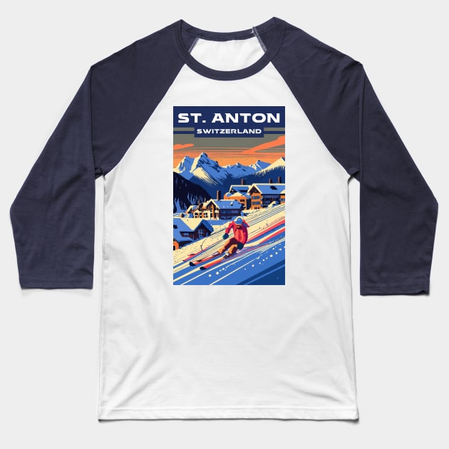 A Vintage Travel Art of St Anton - Switzerland Baseball T-Shirt by goodoldvintage